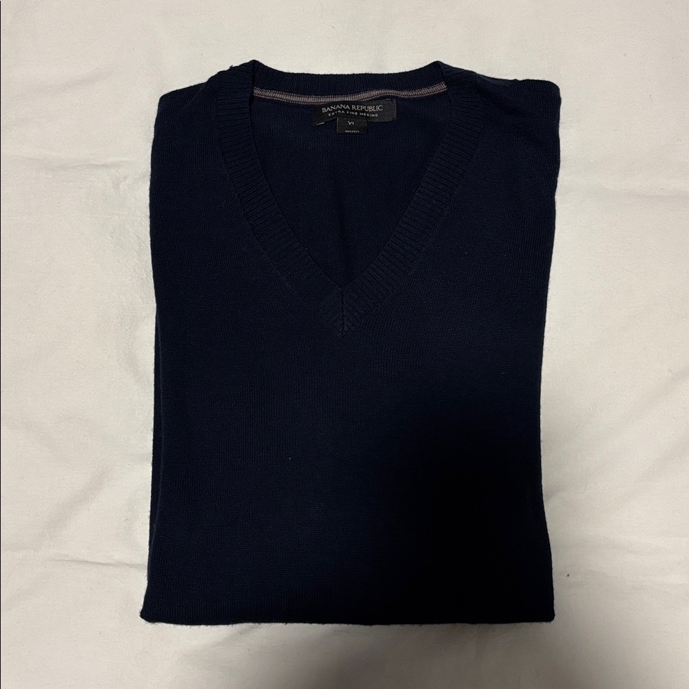Banana Republic Navy Merino Wool V-Neck Sweater
